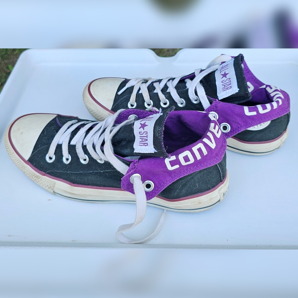 Converse Black and Purple High-Top Sneakers